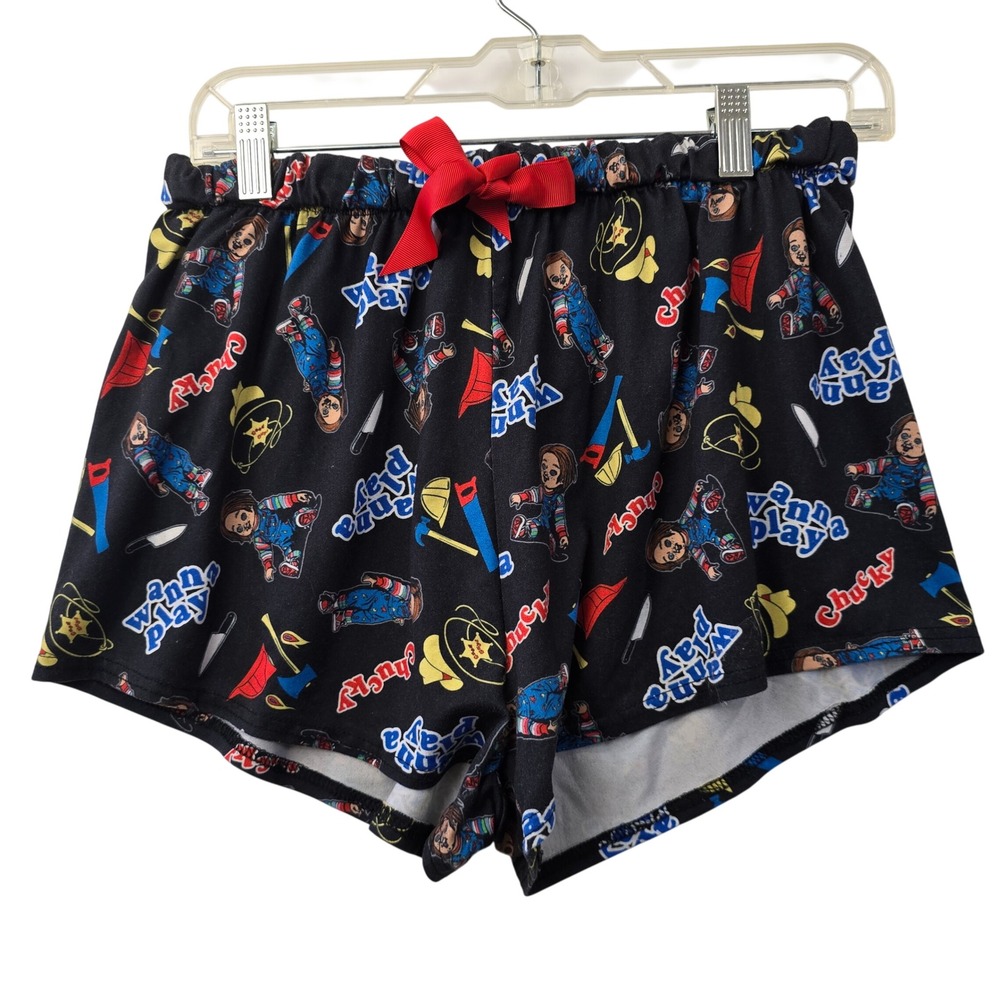 Chucky Pajama Shorts Womens Large Black‎ Horror Movie Sleep Lounge Spooky Seed